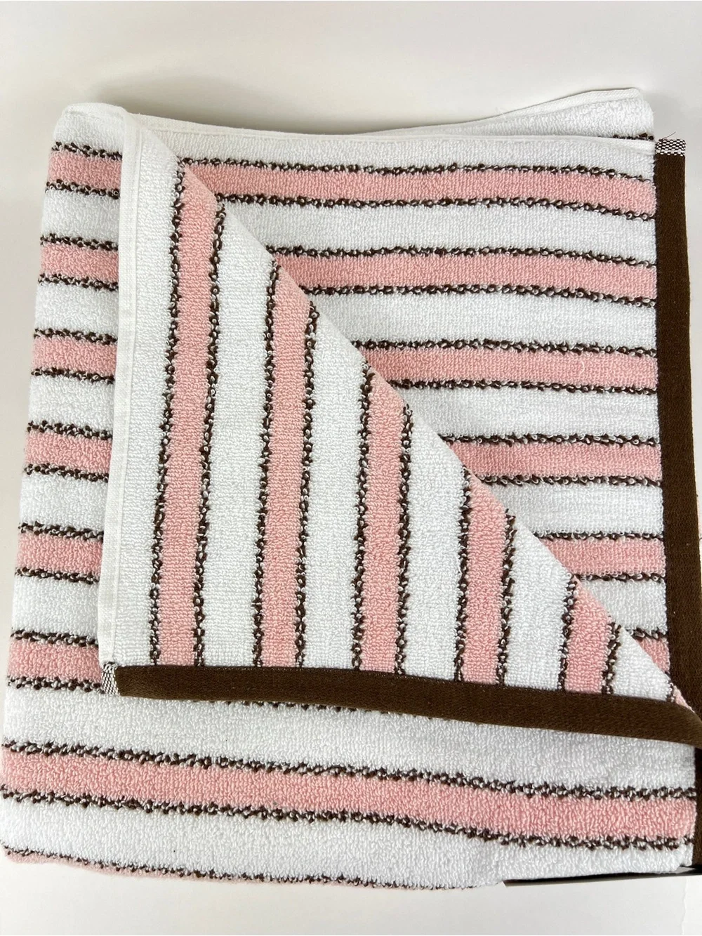 Tommy Bahama Bathroom Towel Set Pink Brown White Ticking Stripe Cotton 8 Pc NEW